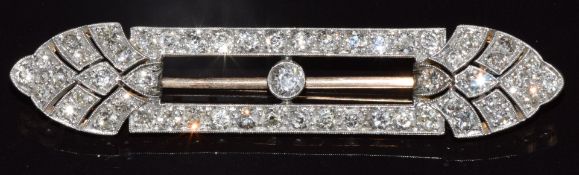 Belle Époque 18ct gold brooch set with old cut diamonds, the largest approximately 0.2ct, the