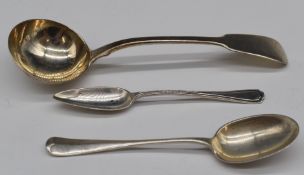 William IV and later hallmarked silver cutlery comprising fiddle pattern sauce ladle, London 1831,