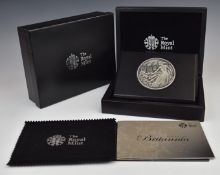 The Royal Mint Masterpiece Britannia silver medallion, designed by Robert Evans, 250g, D80mm, in