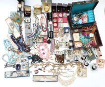 A collection of costume jewellery including glass beads, garnet necklace, Art Deco necklace,