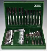 Oneida six place setting canteen of stainless steel cutlery with rose design to handles, width of