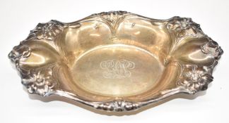 American sterling silver Art Nouveau dish with floral decoration, maker's mark R for Reed &