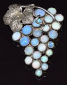 Art Deco silver Arts & Crafts brooch in the form of a bunch of grapes set with opals, 3.8cm