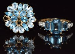 Two 9ct gold rings one set with topaz and one spinel and diamonds, 6.8g, sizes 0 & L