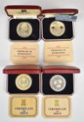 Four Isle of Man proof silver commemorative crowns comprising two each of 1977 Silver Jubilee, and