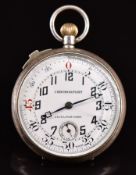 Chronosport silver keyless winding open faced chronograph pocket watch with inset subsidiary seconds