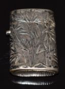 Chinese silver vesta case, decorated with bamboo, height 4.5cm, weight 24g