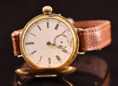 Hunt & Roskell 18ct gold half hunter wristwatch with inset subsidiary seconds dial, gold hands,