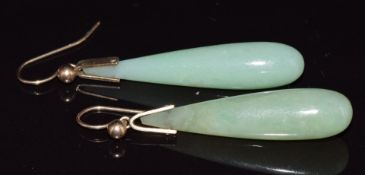 A pair of jadeite earrings with 9ct gold fittings, 7.9g 4cm long