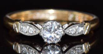 Art Deco 18ct gold ring set with a diamond of approximately 0.25ct in a platinum setting, with