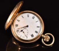 Elgin gold plated keyless winding full hunter pocket watch with inset subsidiary dial, blued