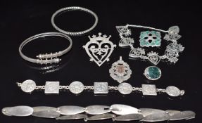 Two silver 'Iona' bracelets, Scottish silver brooch by Robert Allison, Danish Arne Johansen silver