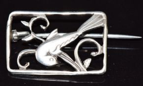 F. Hansen silver bird brooch, marked FH 830 S