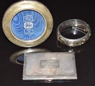 A silver bangle, silver photograph frame and a silver card case