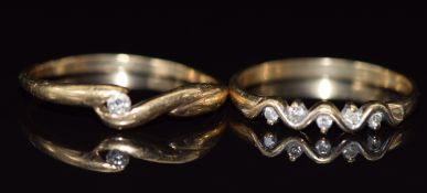 Two 9ct gold rings set with diamonds, 3.9g, size W & T