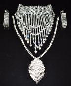 A pair of paste/diamanté earrings, large diamanté choker necklace and another diamanté necklace