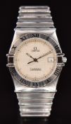 Omega Constellation chronometer gentleman's wristwatch with date aperture, luminous hands, silver