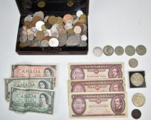 A quantity of UK coinage with some mid century overseas examples, a George III Irish halfpenny etc