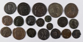 Roman Imperial coinage, a collection of 20 bronze coins circa 253-334AD, to include Galerius,