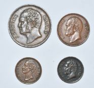 Sarawak 1863 J Brooke Rajah one cent, together with a half cent, both VF, a F quarter cent and an