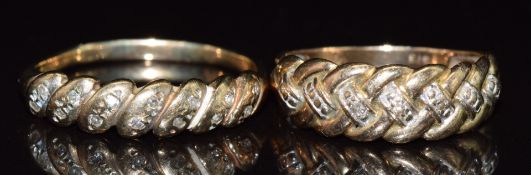 Two 9ct gold rings set with diamonds, 4.3g, sizes O & R