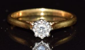 An 18ct gold ring set with a diamond in an platinum illusion setting, 2.1g, size K