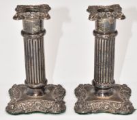 Pair of Victorian hallmarked silver candlesticks of column form, Chester 1898, maker William Aitken,