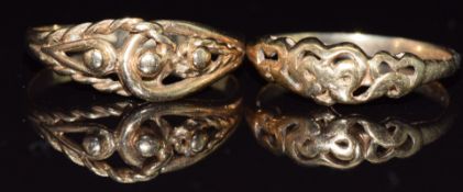 Two 9ct gold rings, 3.1g, sizes M & J
