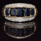 A 9ct gold ring set with sapphires and diamonds, 5.8g, size P