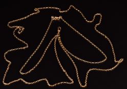 Victorian 9ct gold guard chain made up of oval links, 22.3g, 180cm long