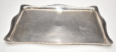 George V Art Deco hallmarked silver dressing table tray with engine turned decoration, Birmingham