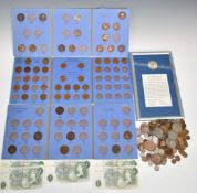 Vintage Chad Valley money box containing UK and some overseas coinage and modern crowns, including