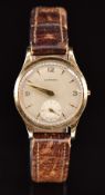 Garrard 9ct gold gentleman's wristwatch ref. 12321 with inset subsidiary seconds dial, gold hands