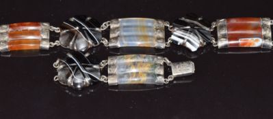 Victorian silver bracelet set with moss agate, carnelian agate and banded agate