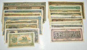A collection of Greek banknotes 1920's to 1950's, including 1962 1000 Drachma note and 1942 10,000