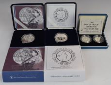 Two Royal Mint silver proof anniversary coins, one 1901-2001 Victoria the other 1992 10p two coin