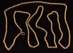 Victorian 9ct gold guard chain made up of faceted and ridged links, 40.1g, 150cm long