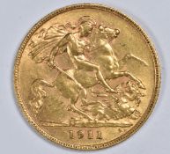 1911 George V gold half sovereign