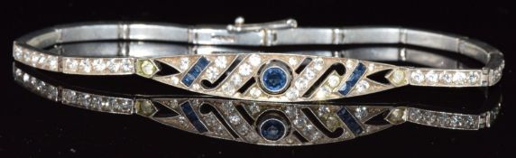 Art Deco silver bracelet set with paste