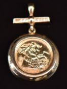 Elizabeth II 2003 gold half sovereign in 9ct gold pendant mount set with diamonds, 9.2g