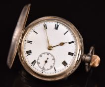 Moeris hallmarked silver keyless winding half hunter pocket watch with inset subsidiary seconds