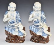 Two 19th/20thC Japanese figures with dragon decoration, H31cm