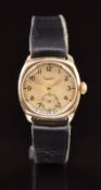 Everite 9ct gold gentleman's wristwatch with subsidiary seconds dial, gold hands, Arabic numerals