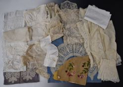 Collection of 19thC and later lace, clothing, child's bonnet etc