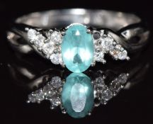 A 9ct white gold ring set with paste and diamonds, 1.5g, size J