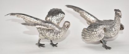 Elizabeth II pair of hallmarked silver novelty pheasant centrepieces, import marks for London