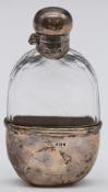 Mappin & Webb Victorian hallmarked silver mounted cut glass hip flask with pull off cap and hinged