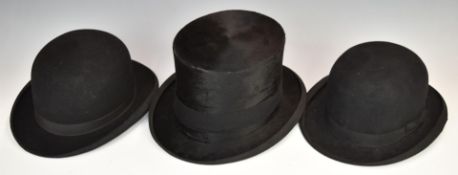 Best, London silk top hat, Gauntic, London bowler hat marked 6½ and one other