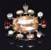 Georgian rose gold pendant set with foiled topaz, quartz, paste and garnet, 3.3 x 2.8cm, 9.9g