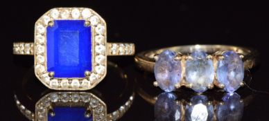 Two 9ct gold rings, one set with tanzanites and one paste, 5.1g, size K/ L